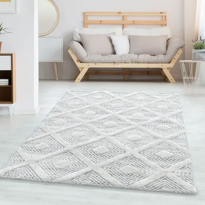 Produktbild von Moderner Teppich mit Rautenmuster im Berberstil - weich, wohnlich und pflegeleicht, Größe: 160 x 230 cm, Farbe: Grau-7
