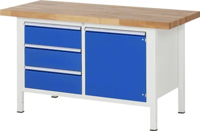 Produktbild von Werkbank mit Schrank - 3 Schubladen - Teilauszug - 180:3 - 840 x 1.500 x 700 mm (HxBxT) - Traglast 1.250 kg - Buche