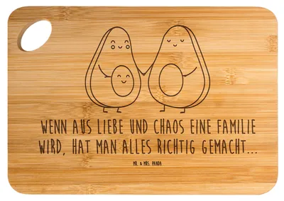 Produktbild von Mr. & Mrs. Panda Frühstücksbrett Avocado Pärchen - Transparent - Geschenk, Brett, schneidbrett, Hochzeit, Liebe, Avocados, Holzbrett, Hackbrett, Geburt, Familie