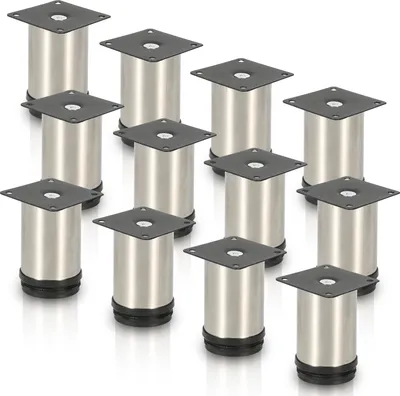 Immagine prodotto di Clanmacy set di 12 gambe per mobili set di gambe per tavoli gambe per divani gambe per mobili supporti per divani gambe per armadi gambe per mobili gambe in acciaio inox 100 mm