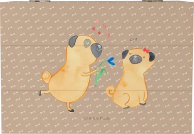 Produktbild von Mr. & Mrs. Panda kiste holz Mops Verliebt 22 x 15 cm - Hundeglück - Geschenk, geschenkkiste, Knuffig, Sprüche, Hund, fotobox, Geschenkbox, Partner, schmuckkiste, Box