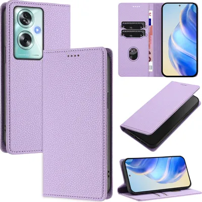 Produktbild von Litchi Leder Handyhülle für Oppo A79 5G Wallet Kartenfächer Standfunktion Hülle Violett