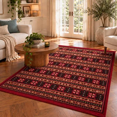 Obrázok produktu pre BiggHome Dvojstranný koberec – vzor Kelim Moderný vintage dizajn, prateľný