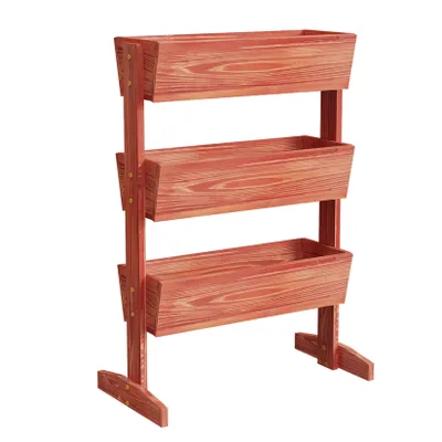 Image de bac vertical surélevé à 4 étages, structure robuste en bois d'épicéa, capacité de charge de 20 kg par niveau, rouge-brun