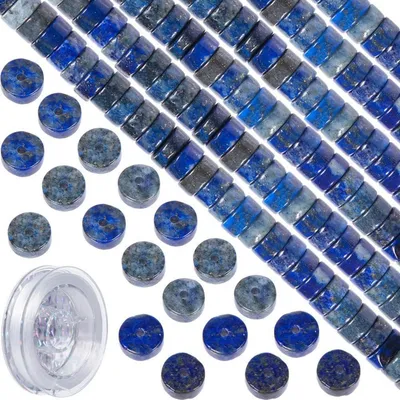 Obrázok produktu pre Steinperlen z lapis lazuli, priemer 6 mm, ploché, 135 kusov, vhodné na výrobu šperkov a kreatívne projekty