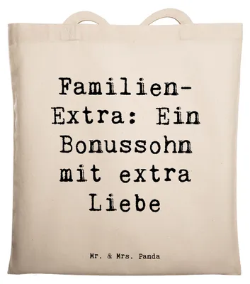 Produktbild von Mr. & Mrs. Panda Baumwolltasche Spruch Bonussohn Liebe - Transparent - Geschenk, Shopping Tasche, Schultasche, Dankeschön, Jutebeutel, Tote Bag, herzerwärmende Sprüche