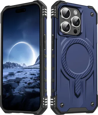 Immagine prodotto di Custodia magnetica per iPhone 15 Pro, doppio strato PC e TPU, custodia protettiva antiurto Blu