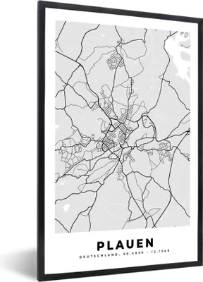 Produktbild von MuchoWow® Gerahmtes Poster Karte - Plauen - Deutschland - Stadtplan 20x30 cm - Poster mit Schwarzem Bilderrahmen Wandposter Rahmen Foto Bilder - Drucken - Bilder Poster im Rahmen