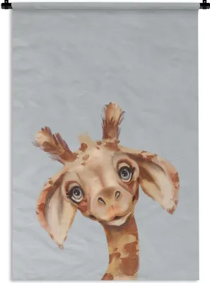 Produktbild von MuchoWow® Wandteppich Wandbehang Giraffe - Grau - Porträt 90x135 cm Tapisserie Dekoration Wandtuch - Baumwolle - Wandskulptur