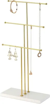 Produktbild von Famanu Schmuckbaum 3-stufig - Gold, 44 cm hoch, für Ketten, Ringe, Armbänder, Uhren