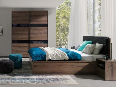 Obrázek produktu pro Ložnicová sestava s postelí 160x200 PEORIA 1 - dub monastery / lesklá černá