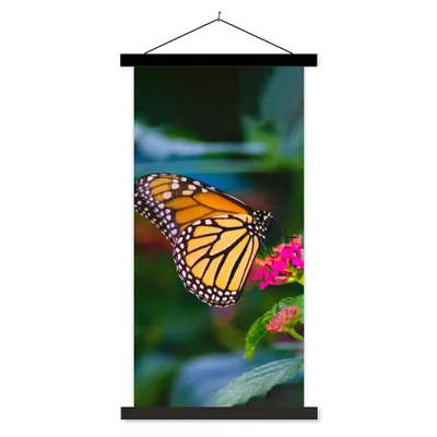 Produktbild von MuchoWow® Textilposter Schmetterlinge - Blume - Natur 40x80 cm mit schwarzem Rahmen - Wandemalerei