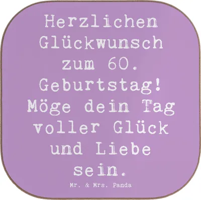 Produktbild von Mr. & Mrs. Panda Tischuntersetzer Spruch 60. Geburtstag Glückwunsch - Lavendeltraum - Geschenk, Herzlichen zum, Tassenuntersetzer, Erfahrung, Alter, Tischschoner, Coaster