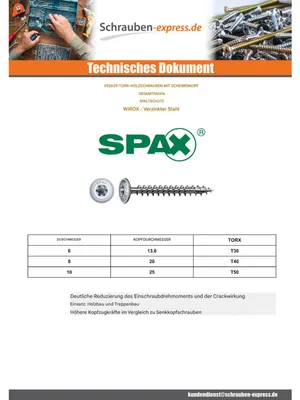 Produktbild von Spax Holzschraube Tellerkopfschrauben T30 4CUT 6X160 Mit Gewinde 65 WIROX