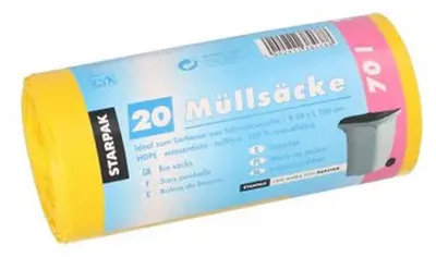 Produktbild von STARPAK Mülleimerbeutel HDPE 70 Liter gelb 20 Beutel auf Rolle