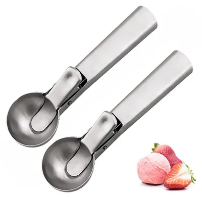 Produktbild von Eislöffel aus Edelstahl – Set mit 2 Stück – Perfekt geformte, runde Löffel – Frostschutzgriff – Hochwertiges Material – Komfortables Design – Eislöffel-Set
