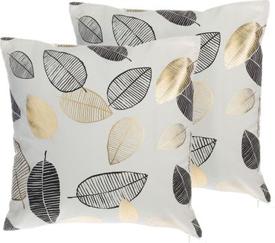 BELIANI Dekokissen Schwarz/Gold Baumwolle 2er Set 45 x 45 cm Blätter-Motiv Wohnzimmer Salon Schlafzimmer