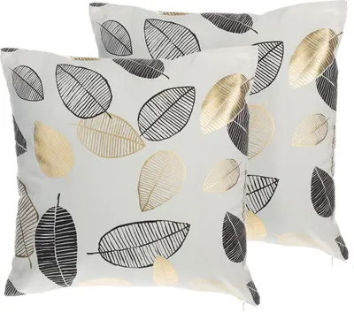 Produktbild von BELIANI Dekokissen Schwarz/Gold Baumwolle 2er Set 45 x 45 cm Blätter-Motiv Wohnzimmer Salon Schlafzimmer