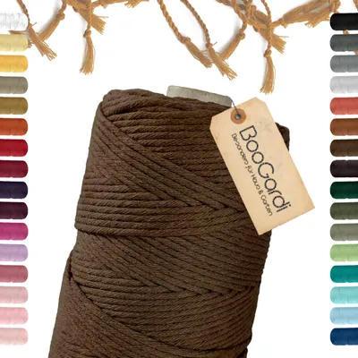 Produktbild von Makramee Garn · Braun 3mm x 200m · 3mm oder 5mm · viele Farben · Baumwollkordel · Baumwollgarn · DIY Bastelkordel · Kordelband