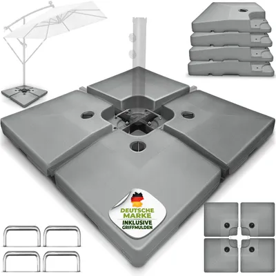 Image de tillvex® Pied de parasol Gris 90 litres / 120 kg - 4 pièces pour parasol ampli, connecteur métallique inclus | Poids du parasol remplissable d'eau ou de sable | Pied de parasol ampli résistant aux intempéries