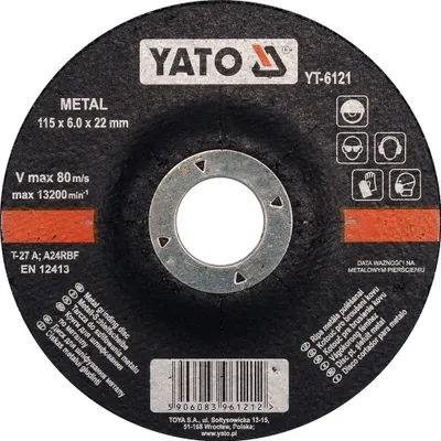 Obrázek produktu pro YATO Kotouč na kov 115 x 22 x 6,0 mm vypouklý brusný YT-6121