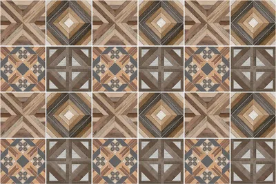 Produktbild von Fliesenaufkleber 15x15 cm – 24 Stück – Selbstklebend – Wasserfest – Pflegeleicht – Hitzebeständig – Für Küche & Bad – Geometrische Holzlayouts