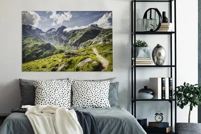 Produktbild von MuchoWow® - Leinwandbilder - Berglandschaft in einer Schweizer Landschaft, Wandbild, Wanddeko Bilder Wohnzimmer, 120x80cm