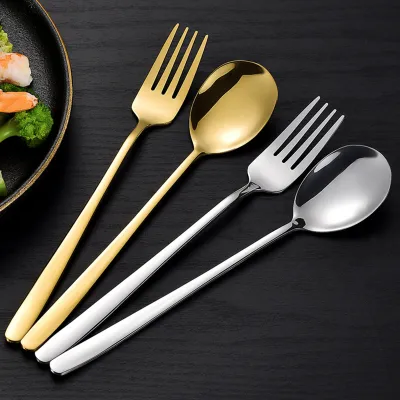 Produktbild von Löffelgabel, Edelstahl, koreanischer Stil, elegant, langlebig, leicht zu reinigen, langer Griff, glatte Oberfläche, rostbeständig, Löffelgabel