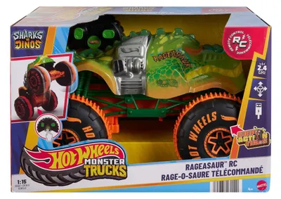 Produktbild von Mattel Hot Wheels Monster Trucks RC Rageasaur, Batteriebetriebener Spielzeugtruck im Maßstab 1:15 mit Fernbedienung