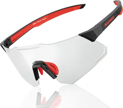 Produktbild von ROCKBROS Fahrradbrille Sonnenbrille/Selbsttönende Sportbrille für Damen und Herren UV400 Schutz, Schwarz rot