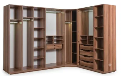 Immagine prodotto di Armadio angolare, mobile angolare, colore marrone, design moderno, elegante, lussuoso, set