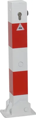 Produktbild von Absperrpfosten aus Vierkant-Stahlrohr 70x70 mm, 500 mm Höhe, umlegbar mit Profilzylinderschloss,  Pulverbeschichtet, mit Leuchtstreifen