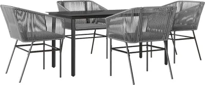Produktbild von 5-tlg. Garten-Essgruppe mit Kissen Grau Poly Rattan Glas