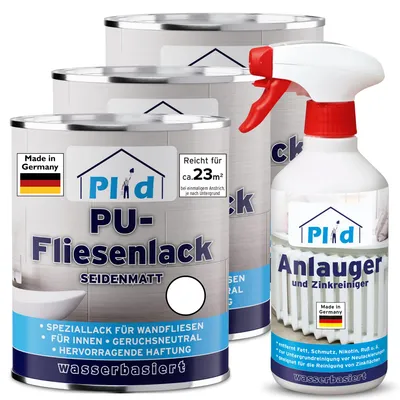 Produktbild von Plid PolyurethanFliesenlack Weiß seidenglänzend 2,25 l mit Anlauger 0,5 l