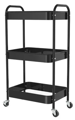Image de Chariot de rangement métallique à 3 étages sur roulettes, rangement multifonctionnel pour le bureau, la cuisine, la salle de bain, les livres, les couches – facile à monter (noir)