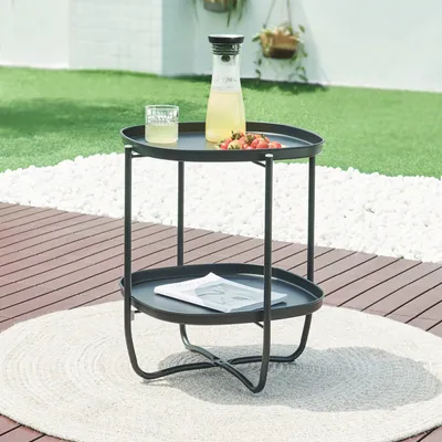 Obrázek produktu pro Odkládací stolek "Sandefjord" obdélníkový se 2 odnímatelnými přihrádkami ocel 57,5 x 46 x 46 cm černý
