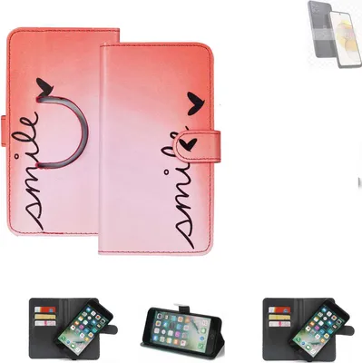 Produktbild von K-S-Trade Schutzhülle Handyhülle kompatibel mit Motorola Moto G73 5G Hülle cover bookstyle Etui “smile“ rot Standfunktion Kameraschutz (1Stk)