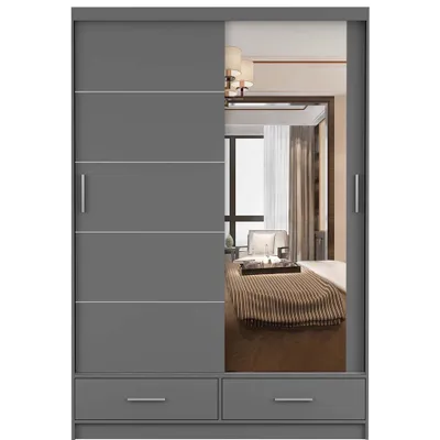 Produktbild von Schwebetürenschrank Kleiderschrank 150 cm Grau/Grau matt mit Spiegel Florence