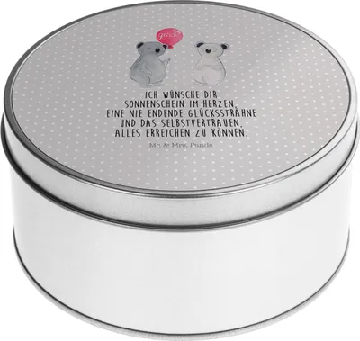 Produktbild von Mr. & Mrs. Panda Teedose Koala Luftballon - Grau Pastell - Geschenk, keksdosen, Blechdose, Vorratsdose, Party, Erinnerungsbox, Dose, Geburtstag, Metalldose