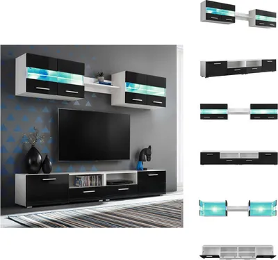 Produktbild von vidaXL TV-Wohnwand-Set 5-tlg. LED-Leuchten Hochglanz-Schwarz -  TV-Möbel