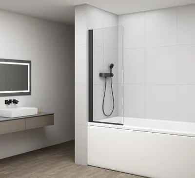 Produktbild von Polysan BLACK schwenken Wannenabtrennung 650mm, Klarglas