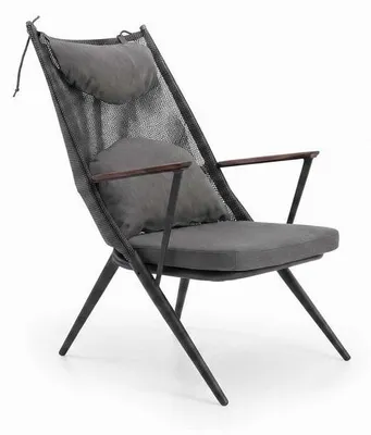 Productafbeelding van Moderne relaxfauteuil, grijs, met hoofdkussen, geschikt voor tuin of terras, design
