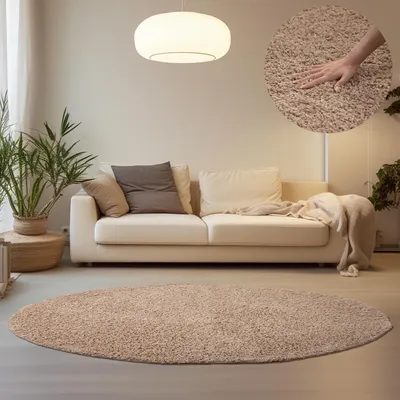 Productafbeelding van Rond Beige Shaggy Tapijt 160 cm