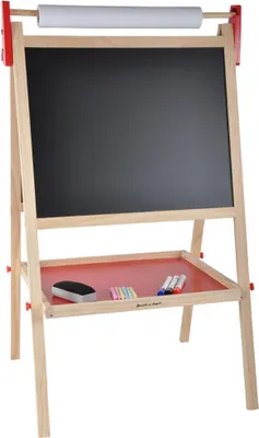 Produktbild von Bandits & Angels Klassische Schultafel ab 3 Jahren für Jungen und Mädchen – Kreidetafel, Whiteboard, Magnettafel – mit Papierrolle und 10 Zubehörteilen – Holz – Natur