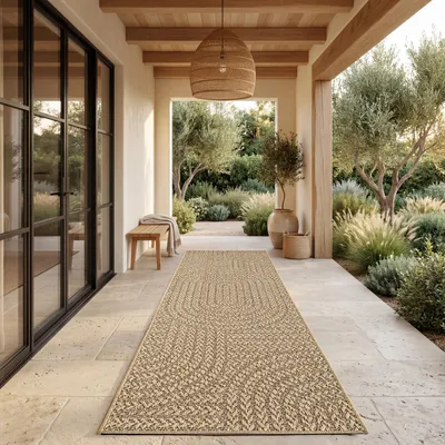 Produktbild von Paco Home Outdoor Teppich Wetterfest Balkon Wohnzimmer Boho Einfarbig Sisal Regenbogen 80x250 cm, KI-generiertes Bild
