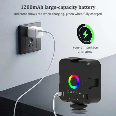 Obrázok produktu pre Mini fotografická lampa RGB, stmievateľné LED osvetlenie, prenosná, vhodná na vlogovanie, s batériou 1200 mAh, USB portom na nabíjanie, 3 studenými päticami, 70 LED diódami, farebná teplota 3000 K – 9000 K