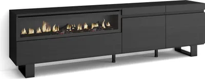 Image de COZY Meuble TV, Banc Télé, 200x35x57cm, Pour les TV jusqu'à 80", Cheminée électrique, Noir