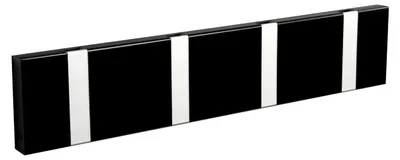 Produktbild von Garderobe Knax 4 schwarz (klappbare Haken aus Aluminium) Garderobenleiste mit Kleiderhaken für den Flur, modernes Garderobenpaneel