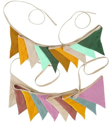 Image de Guirlande de fanions pour chambre d'enfant, en coton, lot de 2, rose et vert, pour intérieur et extérieur