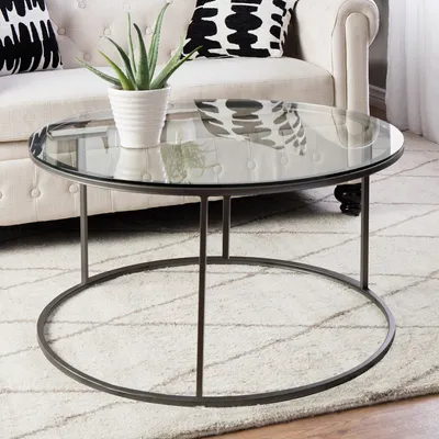 Produktbild von Couchtisch Kolari 45 x 80 cm Beistelltisch Wohnzimmertisch Glastisch Sofatisch rund Klarglas 4 mm Schwarz